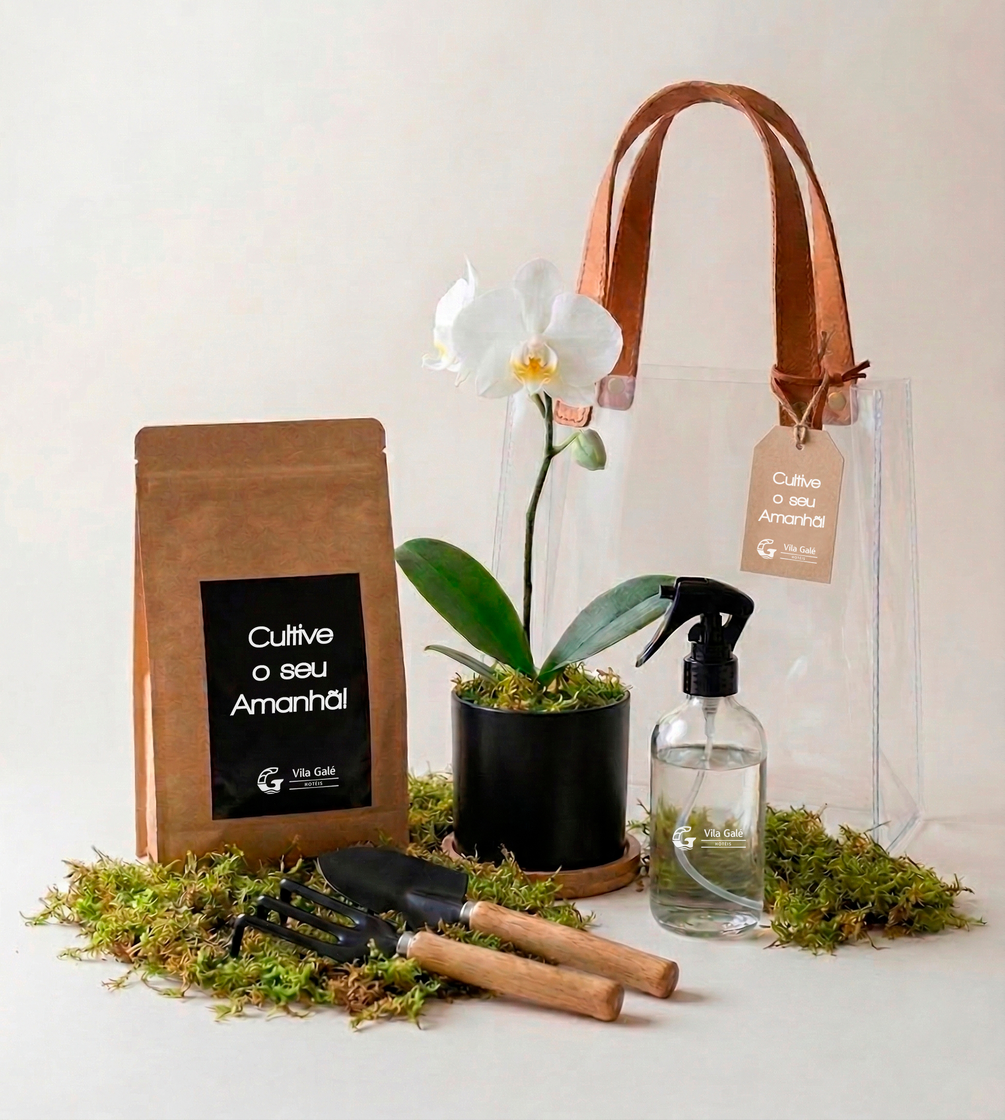 Kit jardinagem com orquídea, acessórios e embalagem personalizada
